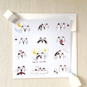 Carte carrée chats fantaisistes/ carte de voeux/ carte vierge/ carte pliante/ carte carrée 5 x 5 po./ cartes pour toutes les occasions