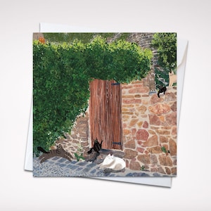Secret Garden Cats - Enchanting Feline Hideaway Greeting Card, 5x5" (12.7x12.7 cm)