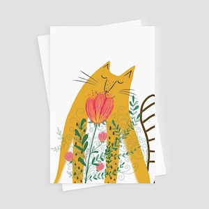 Rêves éveillées ensoleillées ! Joyeuse carte de voeux florale de chat de 10 x 15 cm (4 x 6 po.) - Parfaite pour toutes les occasions