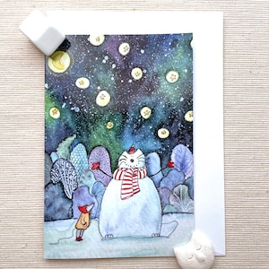 Carte de voeux Winter Magic Cat (4 x 6 po.) avec enveloppe - Adorable scène enneigée, intérieur vierge pour les fêtes de fin d'année