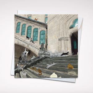 Carte de voeux Grand Staircase Cats 5 x 5 - Carte vierge fantaisiste sur le thème des chats avec enveloppe, parfaite pour les amateurs d'architecture et les amoureux des chats