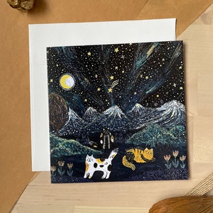 Gatos nas montanhas/cartão de felicitações/cartão em branco/cartão dobrável/cartão quadrado 5x5"/cartões para qualquer ocasião