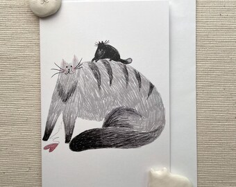 Cozy Cat Trio Greeting Card (4"x6") with Envelope - Adorable Minimalist Design, Blank Inside for Personalized Greetings