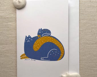 Cozy Cats in Dreamland Greeting Card (4"x6") with Envelope - Minimalist Design, Blank Inside for Personalized Greetings
