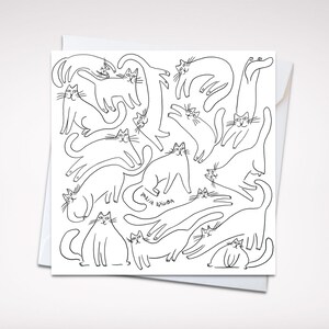 Curious Cat Doodles 5x5 Greeting Card – Hand-Drawn Minimalist Cat-Themed Blank Card with Envelope, Purrfect for Cat Lovers