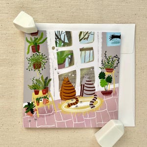 Patios and Paws : Cats and Plants - Carte de voeux fantaisiste pour chats et plantes, 12,7 x 12,7 cm (5 x 5 po.)