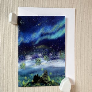 Stargazing Cats and Fireflies 4x6 Greeting Card – Purrfect for Friendship, Love, or Special Moments Under the Stars