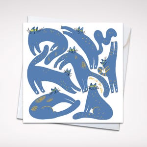 Espièglerie de minuit - Carte de voeux fantaisiste de chats bleus, 5 x 5 po. (12,7 x 12,7 cm) - Carte de voeux pour toutes les occasions