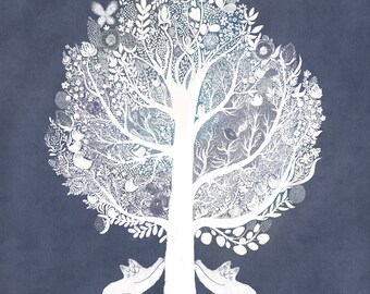 Cat art print: Doodled tree