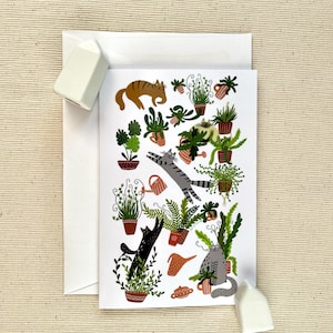 Cat's Jungle - Quirky 4"x6" (10x15 cm) Greeting Card with Cats and Plants, Ideal for Plant and Animal Lovers