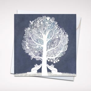 Purrfect Tree of Life Cats 5x5 Greeting Card – Mystical Cat-Themed Blank Card with Envelope, Purrfect for Cat and Nature Lovers