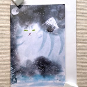 Mysterious Winter Cat Greeting Card (4"x6") with Envelope - Dreamy Snowy Landscape, Blank Inside, Perfect for Winter and Cat Lovers