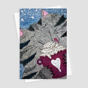 Tarjeta de felicitación de 4 x 6 con un acogedor gato y chocolate caliente: ¡perfecta para el invierno, la amistad, el amor o cualquier momento en el que quieras expresar tus cálidos deseos!