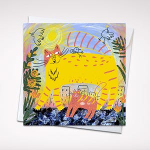 Sunshine Cats 5x5 Greeting Card – Vibrant Cat-Themed Blank Card with Envelope, Purrfect for Cat Lovers and Bright Days
