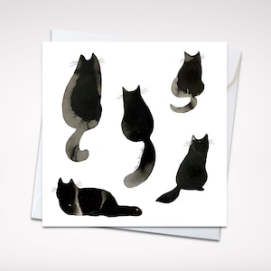 Ink Cats 5x5 Greeting Card – Elegant Black Ink Cat Silhouettes, Blank Card for Any Occasion with Envelope Included