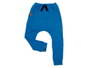 Kids Blue Pants,Kids Harem Pants,Kids Blue Harem Pants, Baby Toddler Boy Girl Harem Pants,Pocket Pants for Kids