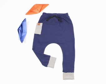 Kids Blue Navy Pants, Kids Navy Harem Pants,Soft Medium Weight Cotton Jersey Pants, Kids Baby Toddler Boy Girl Harem Pants,Drop Crotch Pants