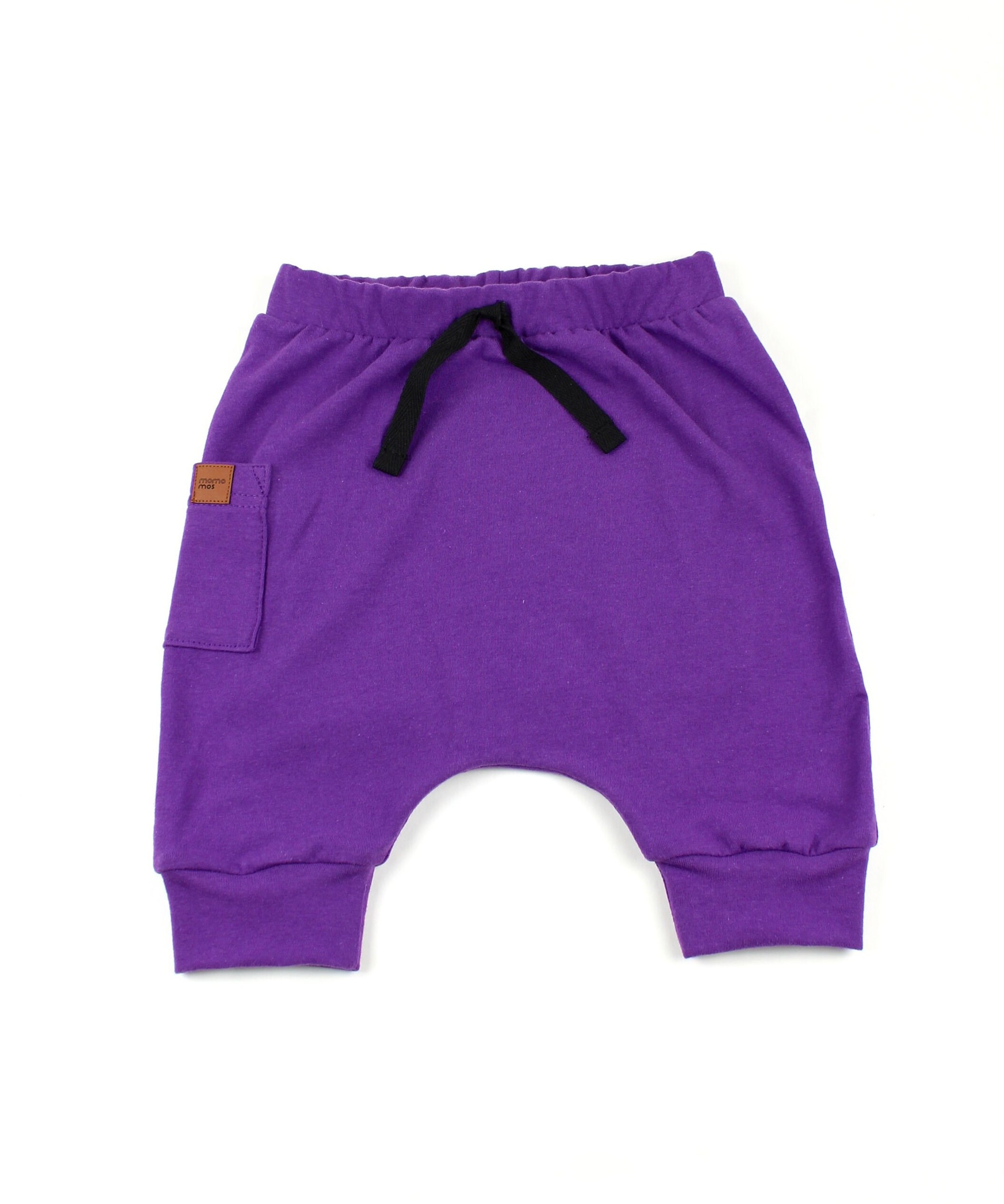 Kids Purple Harem Shorts: Cotton Lycra Drop Crotch Pants