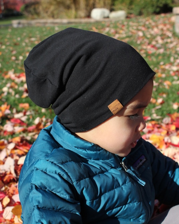 Black Slouchy Beanie Kids Baby Adult Black Cotton Lycra Knit Jersey Beanie Hat winter Hat Etsy