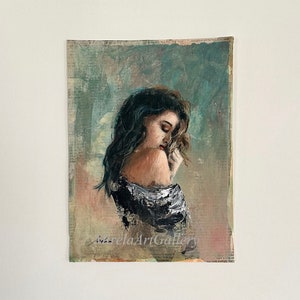 Original Abstract Woman Painting, Acrylic Fine Art on Paper (H11.5"xW8.5")