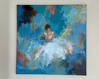 Before Her First Performance, Abstract Woman Layered Painting on Canvas, Original Palette Knife Wall Art, Home Office Decor 20"x20"x.75"