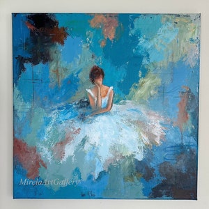 Something Blue, Modern Abstract Woman Layered Painting on Canvas, Original Female Figure Palette Knife Wall Art, Home Office Decor Display