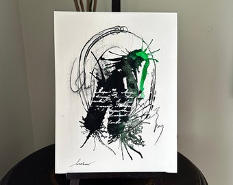 Original Abstract Ink Painting, Acid Free Durable Canson Paper, Caran D'Ache Permanent Wax Pastels, Modern Office Wall Decor, H12"xW9"