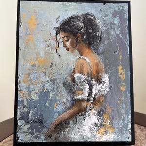 Original Woman Figure Painting on Artboard, Abstract Textured Figurative Wall Art, Office Artwork House Display Decor Palette Knife 10"x8"