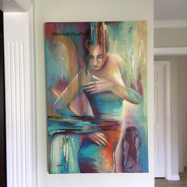 Original Woman Figure Art, Palette Knife Art, Abstract Nude Painting on Large Canvas, Home Office Wall Decor, Housewarming Gift 36"x24"x1.5"