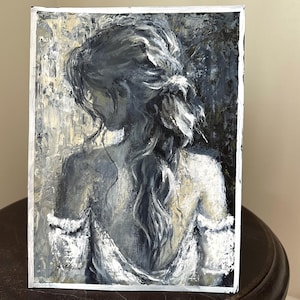 Woman With Braid Painting, Original Figure Fine Art, Recycled Acid Free Canson Paper, Home Office Decor, Housewarming Gift, H12"xW9"