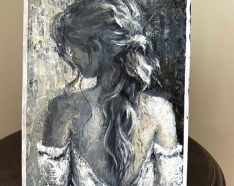 Woman With Braid Painting, Original Figure Fine Art, Recycled Acid Free Canson Paper, Home Office Decor, Housewarming Gift, H12"xW9"