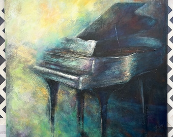 Large Original Contemporary Painting, Abstract Purple Piano, Palette Knife Canvas, Home Office Textured Artwork Ready to Hang, 48"x48"x1.5"