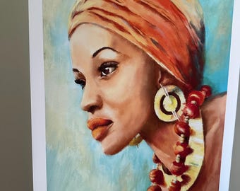 Giclee Print of My Original Painting, African American Woman Portrait, Golden Jewel, Premium Matte Paper, Abstract Home Office Wall Decor