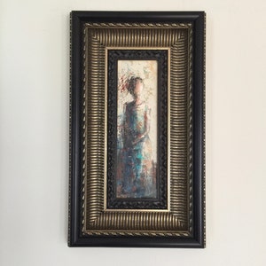 Matka, prezent dla mamy, abstrakcyjna sztuka kobieca, oryginalne malarstwo figuralne, teksturowana sztuka ścienna, oprawione dzieło sztuki gotowe do powieszenia 19,25&quot;x11,25&quot;x2&quot;