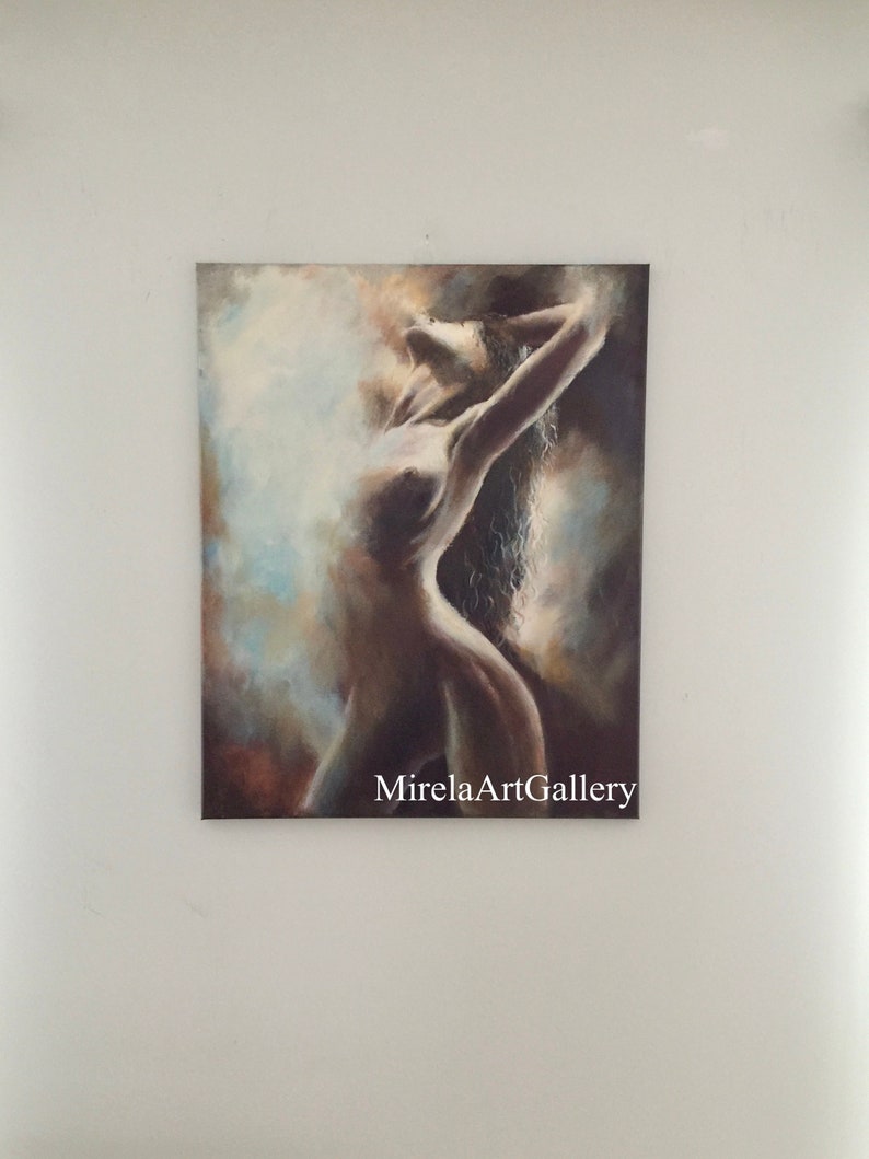 Woman Figure Fine Art, Monochromatic Original Abstract Nude Painting on Large Canvas, Home Office Wall Decor, Housewarming Gift 30"x24"x.75" image 1