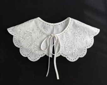 Rose White Peter Pan Collar, detachable faux blouse, half shirt, Victorian embroidered french retro style
