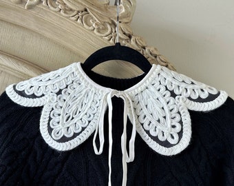Edelweiss White Crochet Knit Sweater Collar, Peter Pan vintage French retro winter holiday