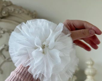 Oversized White Tulle Scrunchie: Fluffy Hair Bun (6.5&quot; Diameter)