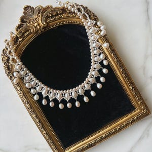 Handmade Freshwater Pearl Statement Necklace: Victorian Beaded Collar