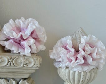 Baby Pink Oversize Scrunchie, Satin lace ruffles huge hair bun