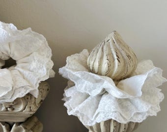 Summer Eyelet Oversize Scrunchie, daisy cotton embroidery bridal shower huge hair bun