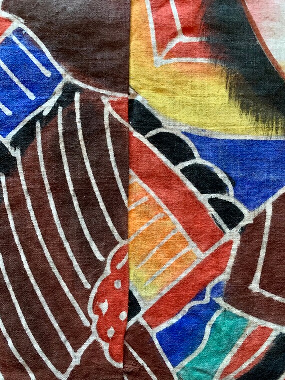 Japanese Patchwork Mat - Boro Indigo Dye - Yuzen Freehand Paste