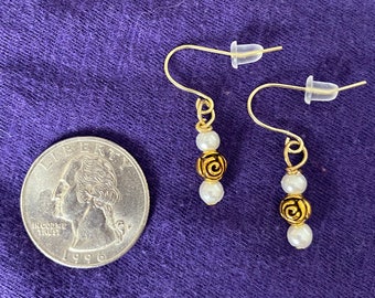 Suffrage  Pearl Gold Rose Dangle Hook Earrings Suffragette Suffragist Votes for Women 19th Amendment