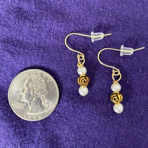 Suffrage  Pearl Gold Rose Dangle Hook Earrings Suffragette Suffragist Votes for Women 19th Amendment