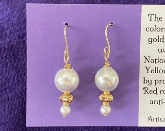 Suffrage Pearl and Gold Bead Dangle Hook Earrings Suffragette Suffragist Votes for Women 19th Amendment