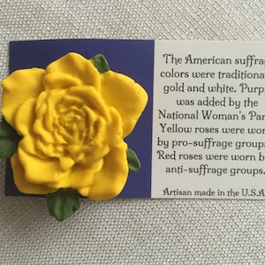 Suffrage Yellow Gold Rose 19th Amendment Artisan Handmade  Lapel Pin Brooch