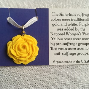 SuffrageYellow Rose 19th Amendment Artisan Handmade Choker Pendant Drop Charm Ribbon Necklace Gold 100th Anniversary