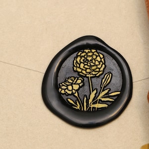 Goudsbloem bloem Wax seal postzegel kit bruiloft custom, natuur wax stempel zegel, verzegeling wax stempel, seal postzegel bruiloft, bruiloft stempel was