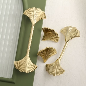 Solid Brass Ginkgo Drawer Pull knob leaf Cabinet handle Dresser knob Cupboard Pull Drawer Handles Kitchen Pull Cabinet Hardware