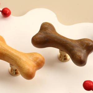 Natural Wood Dog Bone Cabinet Knobs, Solid Wooden Bone Drawer Pulls, Pet Lover Furniture Hardware, Puppy Nursery Decor